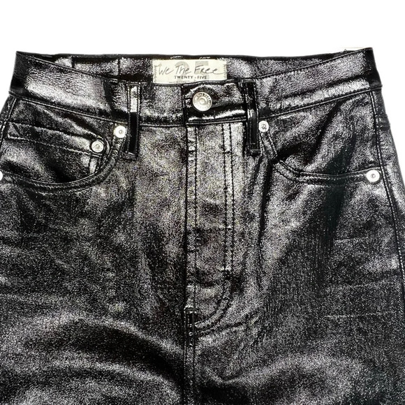 {Free People} High Rise Skinny Leg Coated Faux Leather Button Fly Stretch Pants - Picture 4 of 7